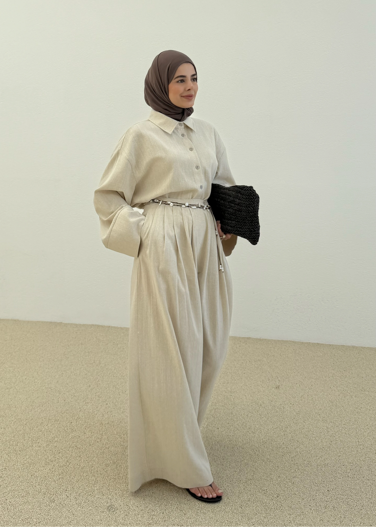 Ensemble Chemise Boutonnée & Pantalon Large Plissé