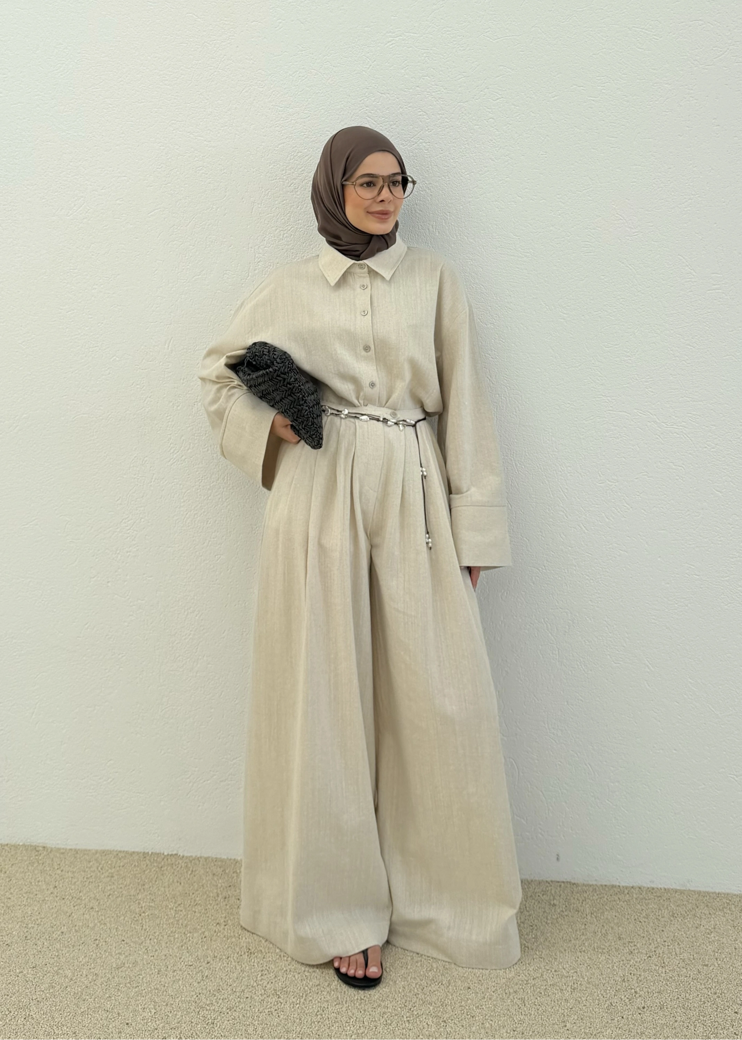 Ensemble Chemise Boutonnée & Pantalon Large Plissé