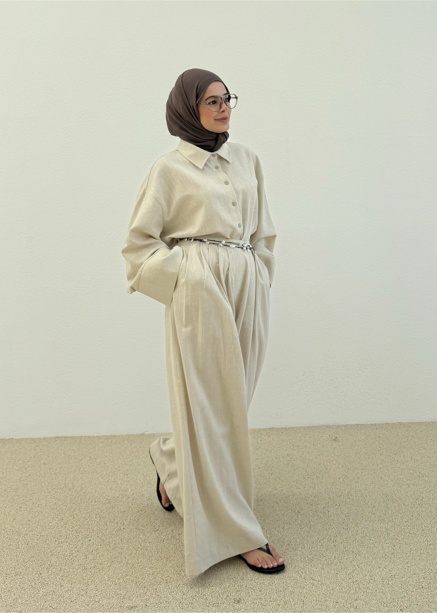 Ensemble Chemise Boutonnée & Pantalon Large Plissé